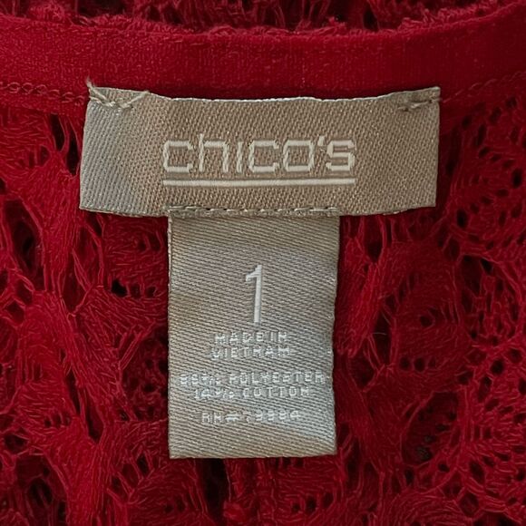 CHICO'S Women's‎ open knit crocheted 3/4 sleeve asymmetrical hem top, Size 1 (M, - Picture 5 of 6